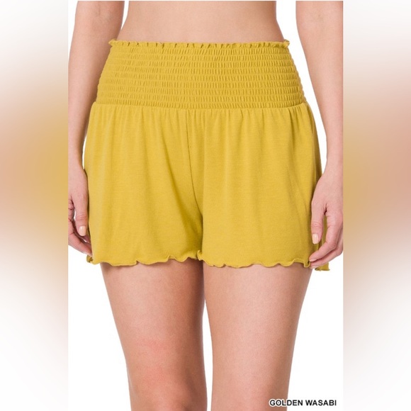 NWT! Yellow Smocked High Waist Comfy Shorts - Picture 1 of 2